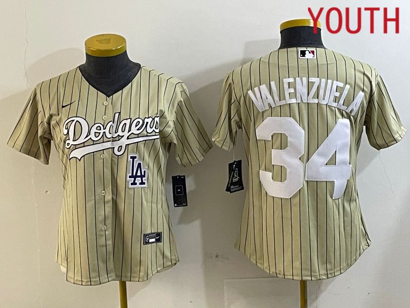 Youth Los Angeles Dodgers 34 Valenzuela Green Stripe Game 2024 Nike MLB Jersey style 6